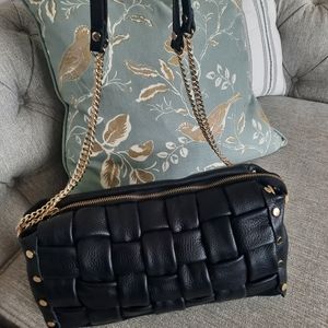 Valentina black leather Fiore bag